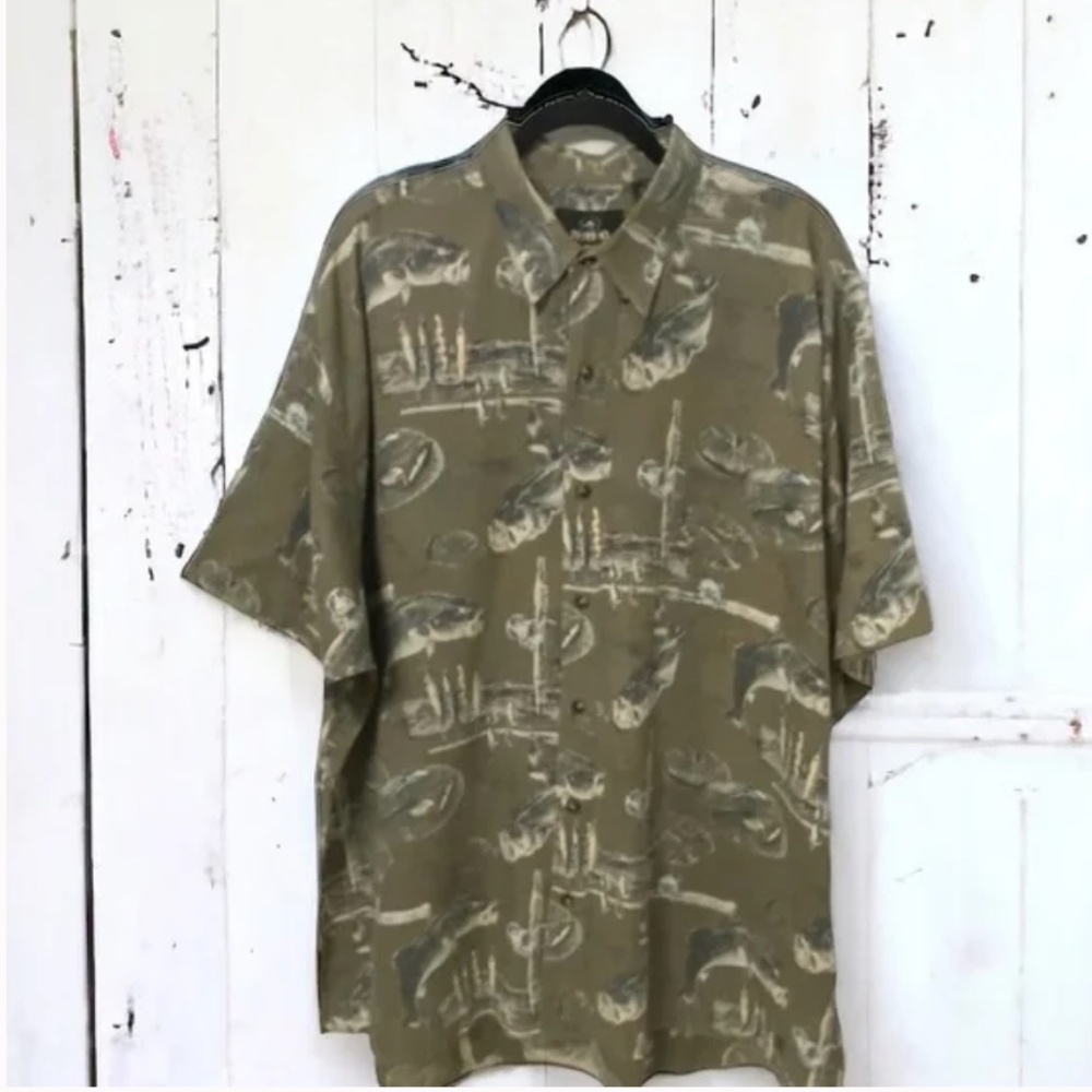 Redhead Bass Fish Novelty Graphic Print Button Down Shirt Size XXL